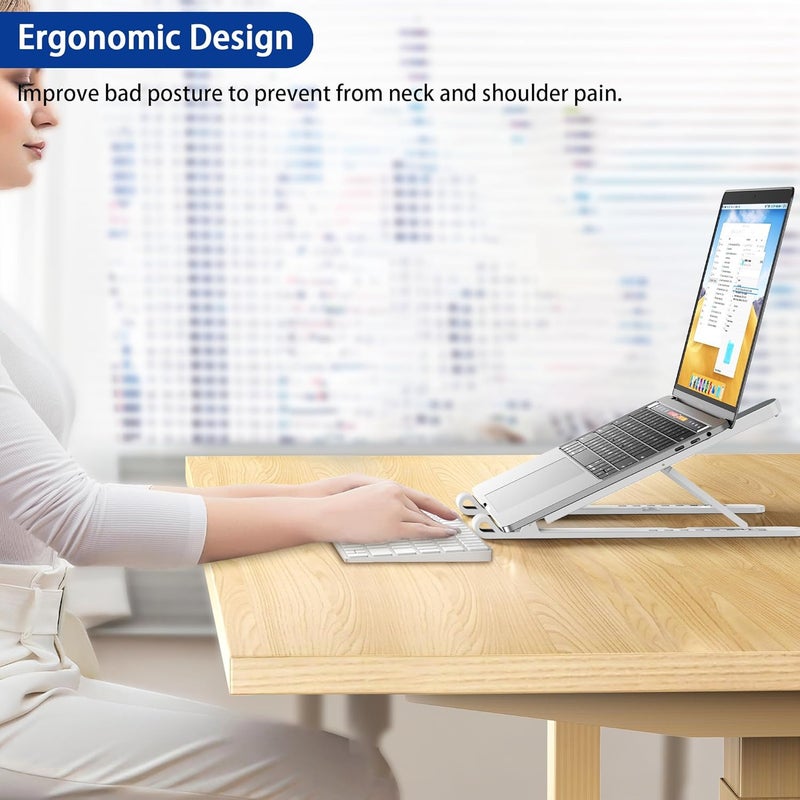 BESIGN LS01 Pro Ergonomic Laptop Stand, Plastic Laptop Riser, Portable and Adjustable Notebook Computer Holder Compatible with 10-14" Laptops (White) - Image 3
